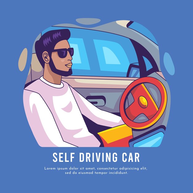Handgetekende zelfrijdende auto illustratie