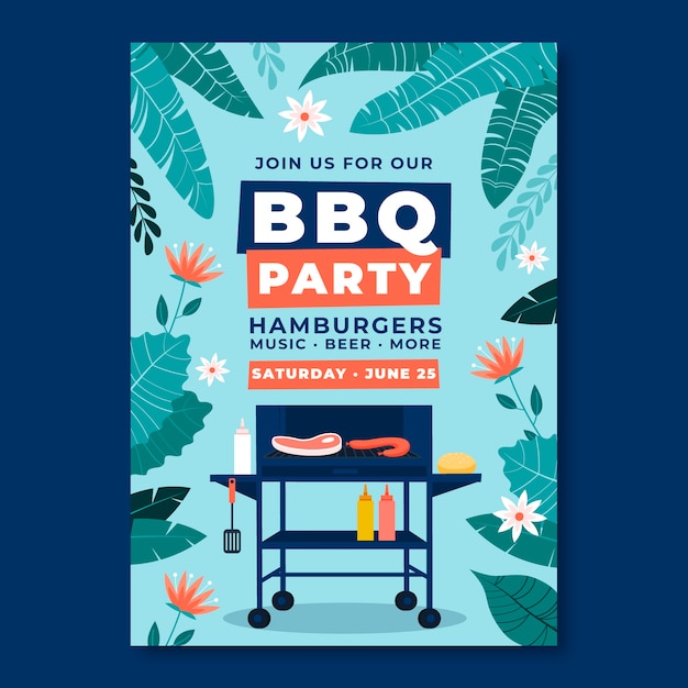 Gratis vector handgetekende zomer bbq-uitnodiging