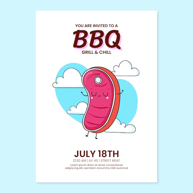 Gratis vector handgetekende zomer bbq-uitnodiging