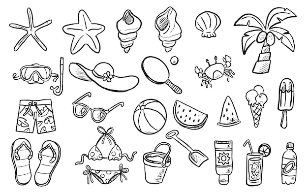 Gratis vector handgetekende zomer doodles