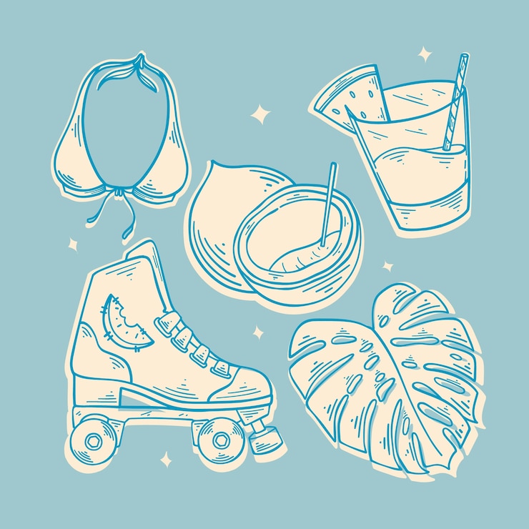 Gratis Vector handgetekende zomerelementencollectie