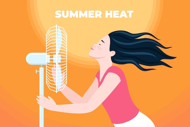 Gratis vector handgetekende zomerhitte achtergrond met ventilator