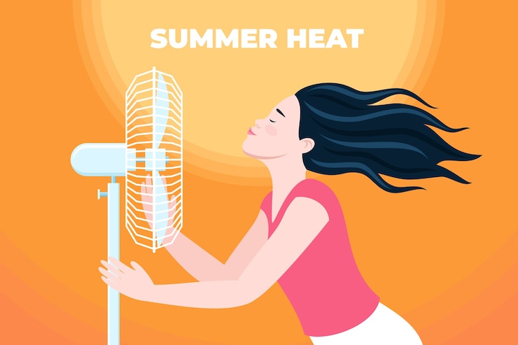 Gratis Vector handgetekende zomerhitte achtergrond met ventilator