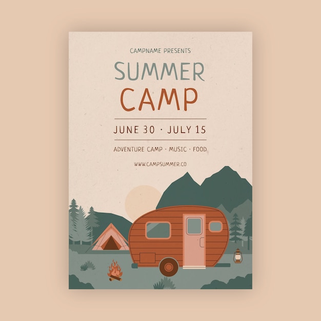 Gratis vector handgetekende zomerkamp poster