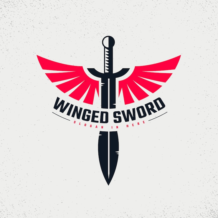 Gratis Vector handgetekende zwaardvleugels logoontwerp