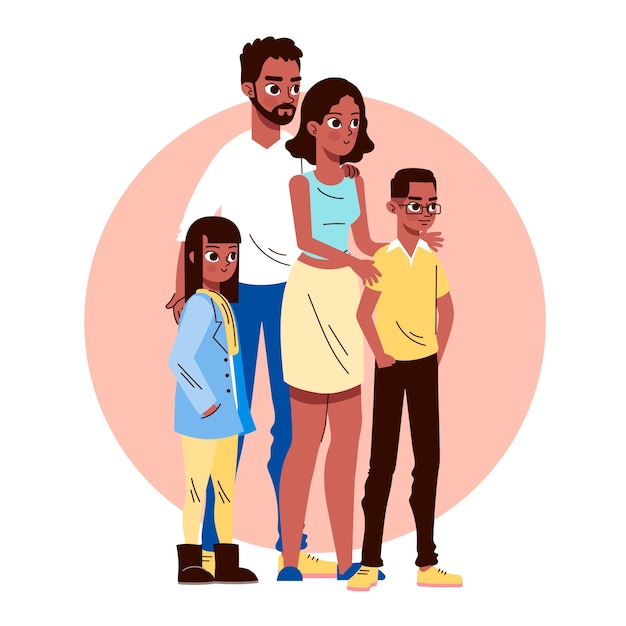 Gratis vector handgetekende zwarte familieillustratie