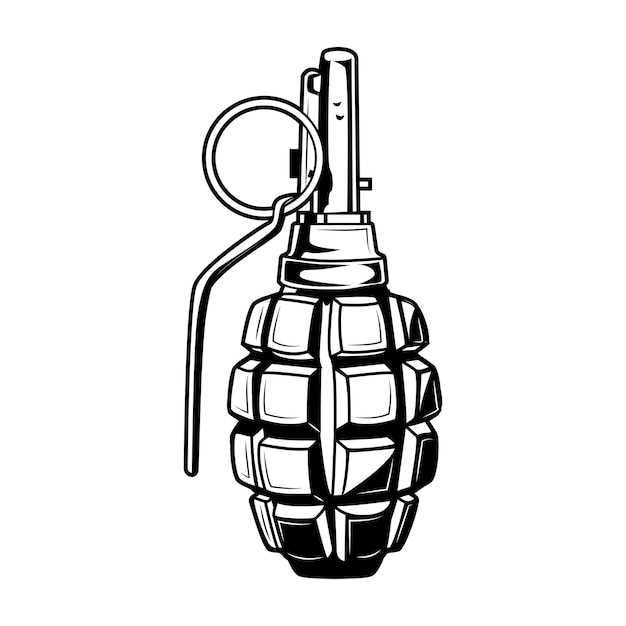 Handgranaat vectorillustratie. Vintage monochroom munitie-element. Militair of legerconcept voor etiketten of emblemenmalplaatjes