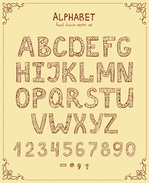 Gratis vector handschrift alfabet, vector hand getrokken lettertype in vintage stijl