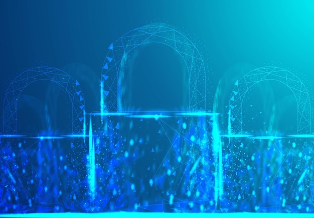 Hangslot Veelhoekig draadframe-gaas ziet er op donkerblauwe achtergrond Cyberbeveiliging veilige privacy of ander concept Vectorillustratie