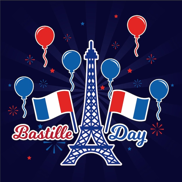 Gratis vector happy bastille dag eiffeltoren en ballonnen