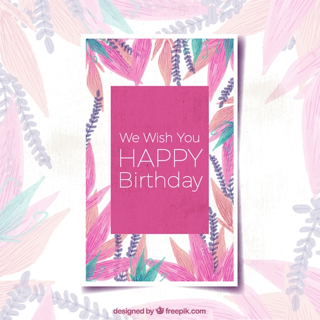 Gratis vector happy birthday kaart met aquarel bladeren