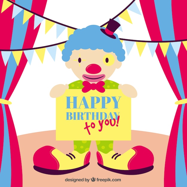 Gratis vector happy birthday kaart met een clown