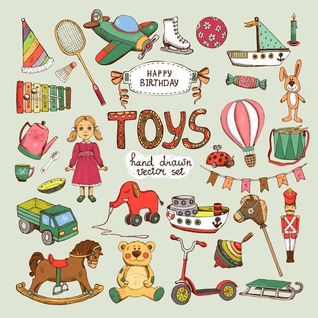 happy birthday toys set: pinwheel ballon olifant paard