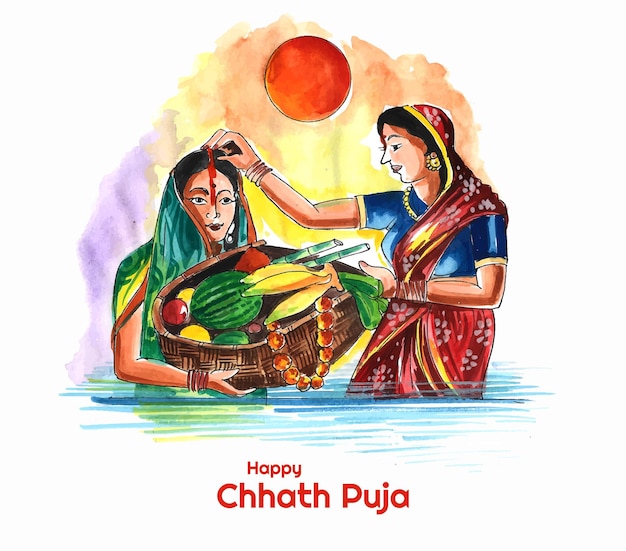 Gratis vector happy chhath puja holiday-achtergrond voor sun-festival van india