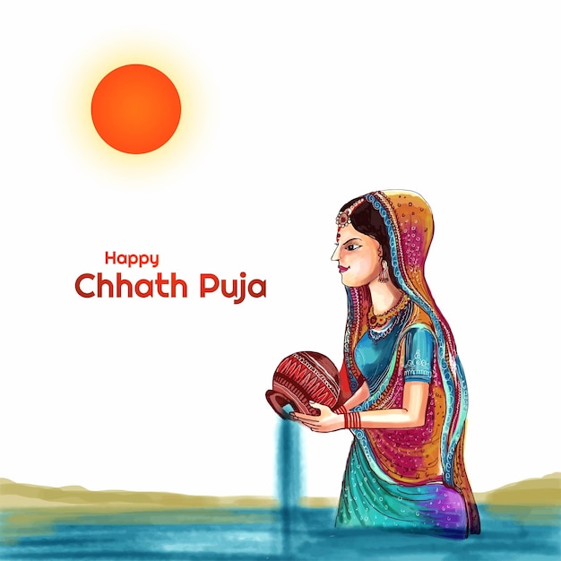 Happy chhath puja holiday-achtergrond voor sun-festival van india