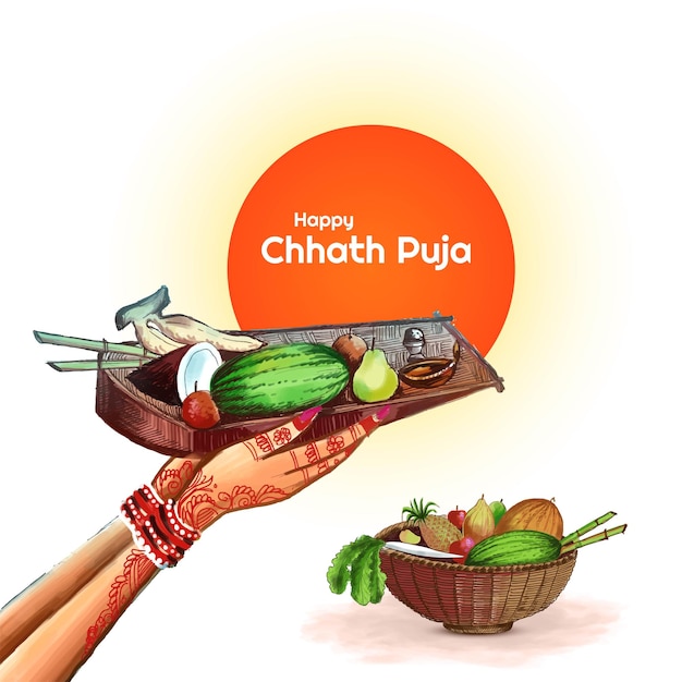 Gratis vector happy chhath puja holiday-achtergrond voor sun-festival van india