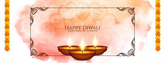 Happy Diwali Hindu festival viering klassieke banner met diya