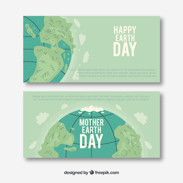 Gratis vector happy earth day banners in platte ontwerp