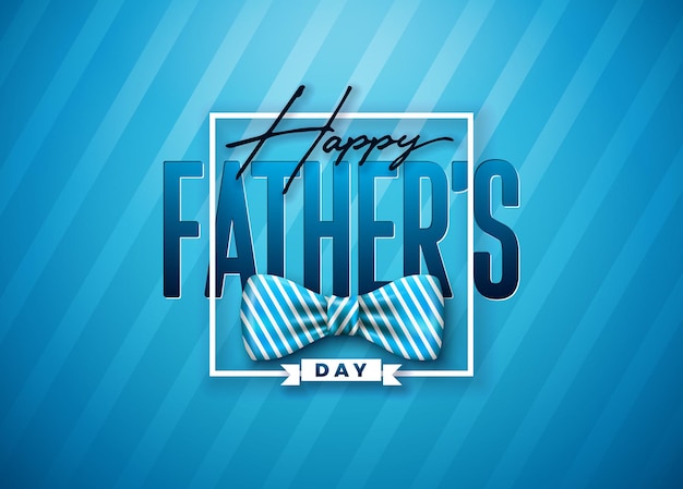 Happy Father's Day wenskaart ontwerp met gestreepte vlinderdas en belettering op blauwe achtergrond