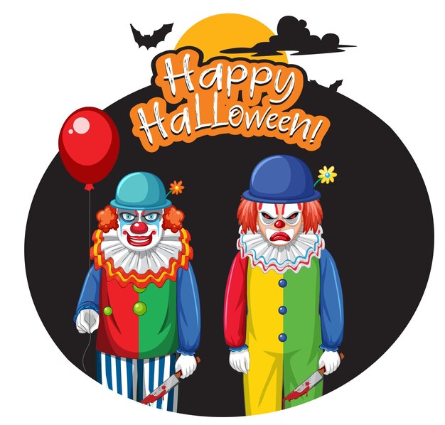 Happy Halloween-badge met twee enge clowns