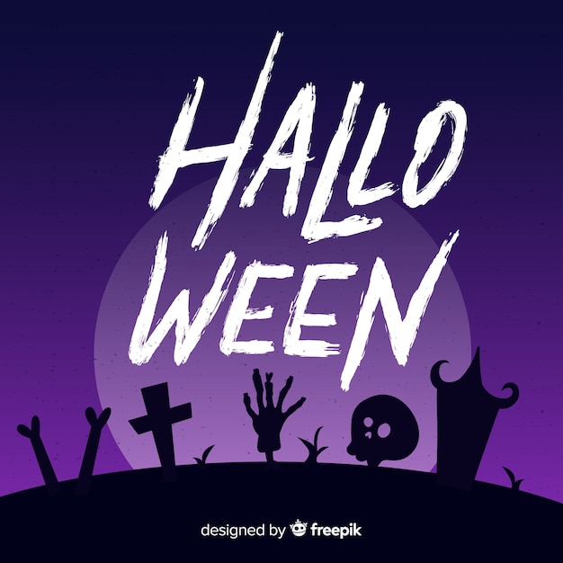 Gratis vector happy halloween belettering op begraafplaats