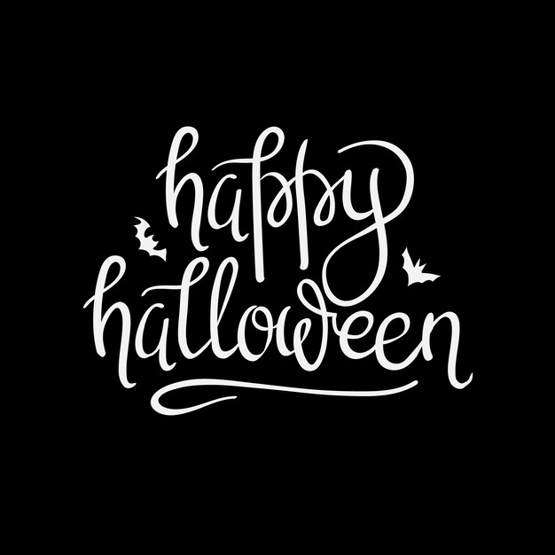 Happy Halloween kalligrafie. Halloween-banner. Halloween belettering. Vleermuis silhouet
