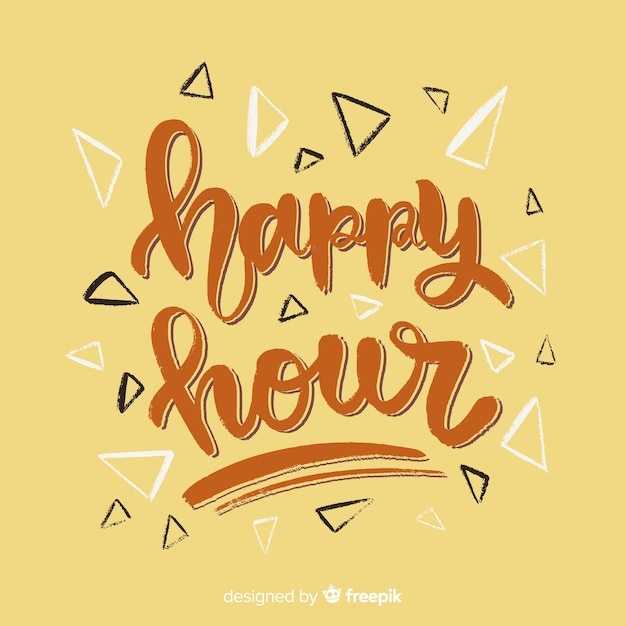 Happy hour belettering met gele achtergrond