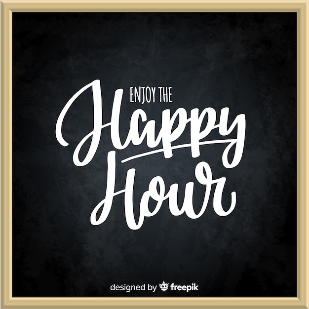 Gratis vector happy hour belettering op schoolbord