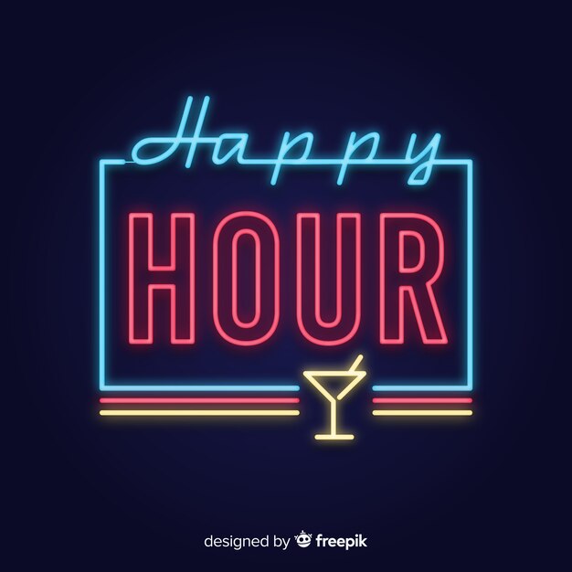 Happy hour neon bord met glazen beker