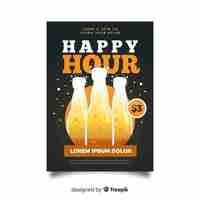 Gratis vector happy hour poster met bierflesjes