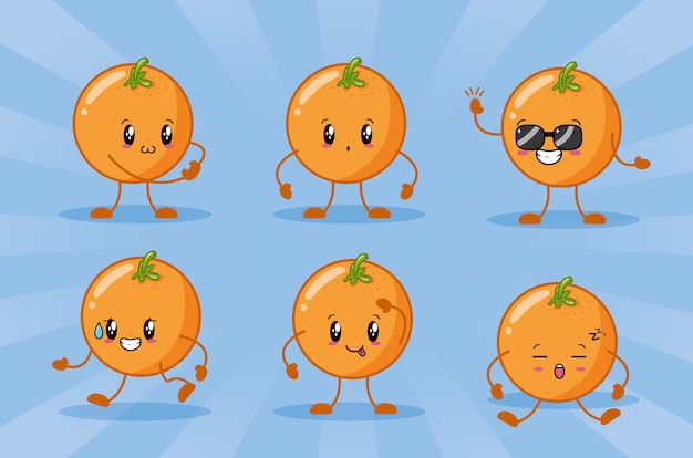 Happy Kawaii Sinaasappels Emoji's