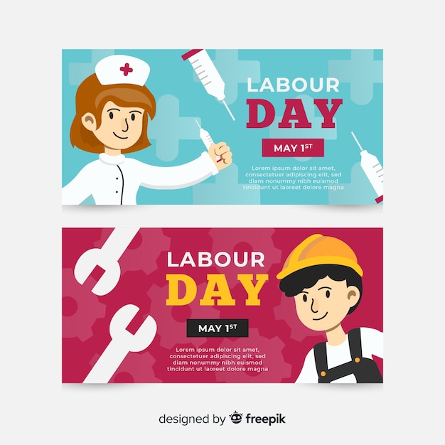 Happy labour day platte banner voor web- en sociale media