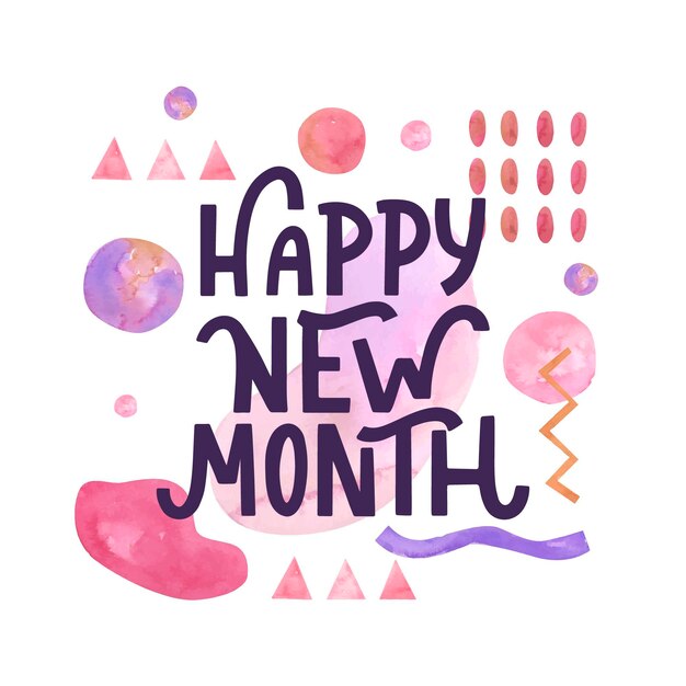 'happy new month' belettering met hand getrokken elementen