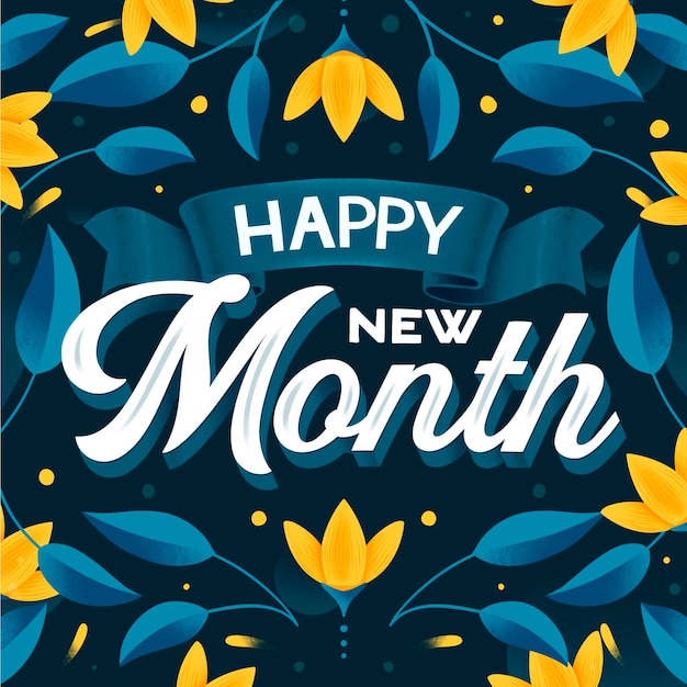 'happy new month' belettering met handgetekende details