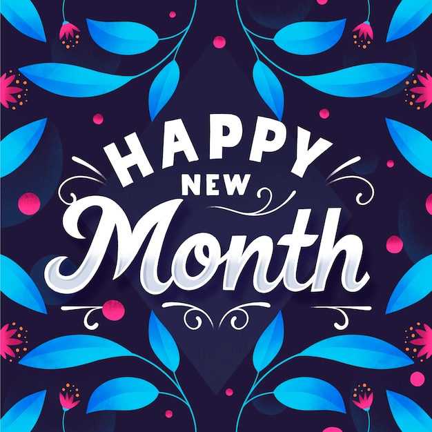 'happy new month' belettering met handgetekende details