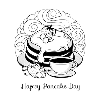 Happy pancake day met handgetekende doodle illustratie