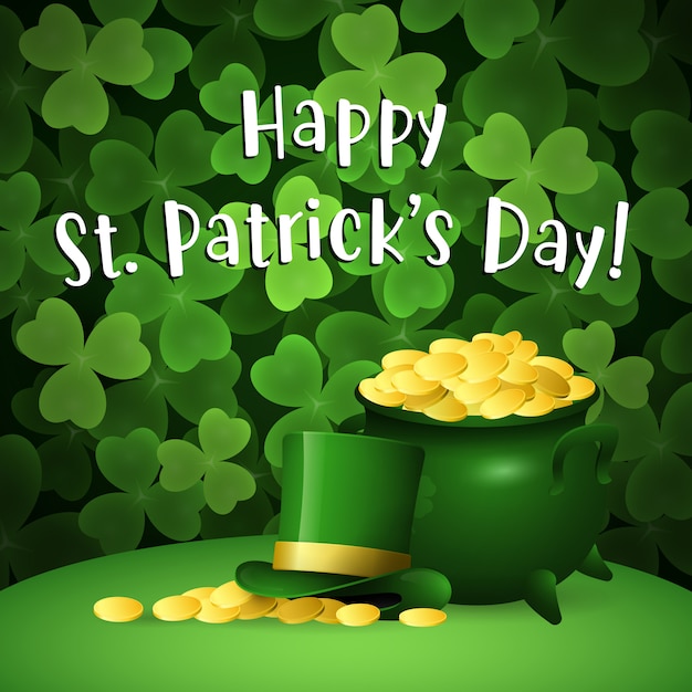 Happy St Patricks Day belettering met een pot met goud en een topper