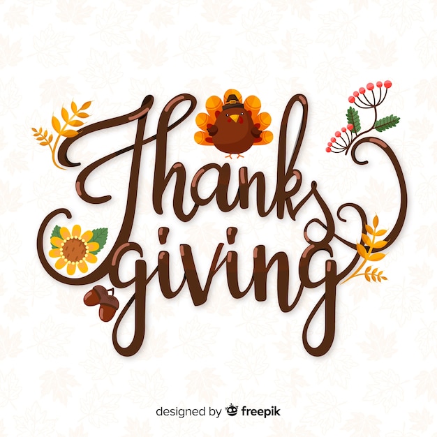 Gratis vector happy thanksgiving belettering met hand getrokken turkije