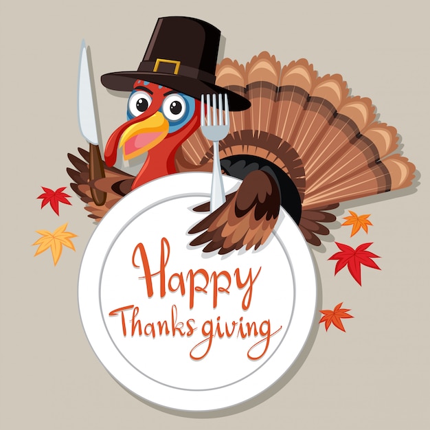 Gratis vector happy thanksgiving kalkoen kaart