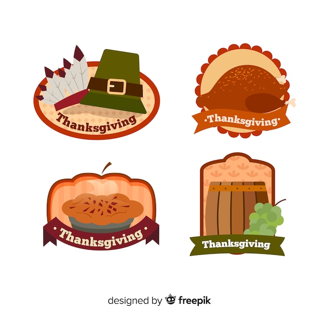 Gratis vector happy thanksgiving-kentekeninzameling in vlak ontwerp