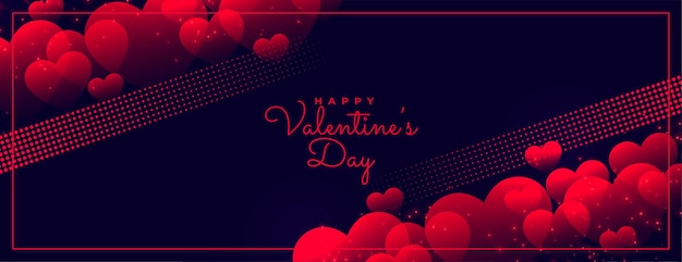 Gratis vector happy valentijnsdag donkere gloeiende banner