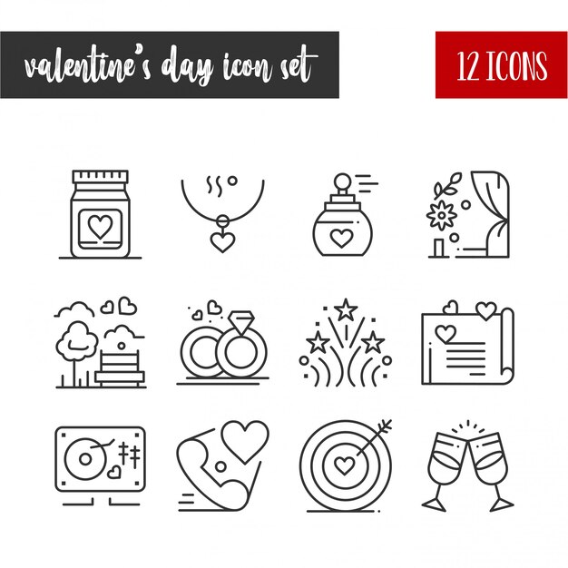 Happy Valentijnsdag Overzicht 12 icon set