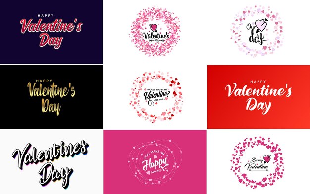 Happy valentine's day hand belettering kalligrafie tekst en hart geïsoleerd op witte achtergrond vectorillustratie