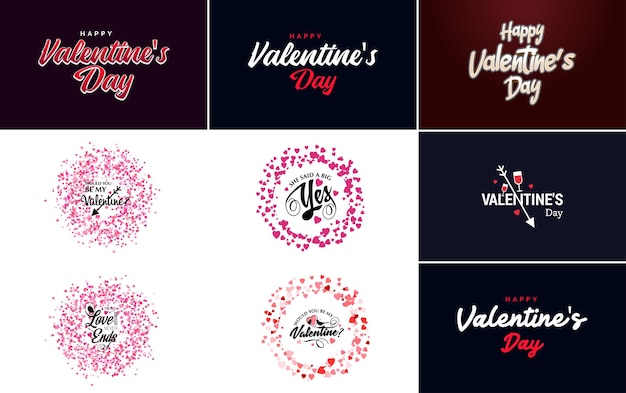Gratis vector happy valentine's day typografieontwerp met een waterverftextuur en een hartvormige krans