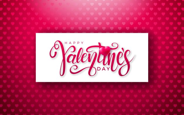 Happy Valentines Day Design met hart en typografie brief op rode patroon achtergrond
