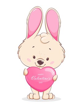 Happy valentines day schattig konijntje stripfiguur met roze hart met groeten grappige konijn