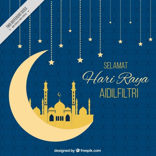 Gratis vector hari raya blauwe achtergrond met de maan en de sterren