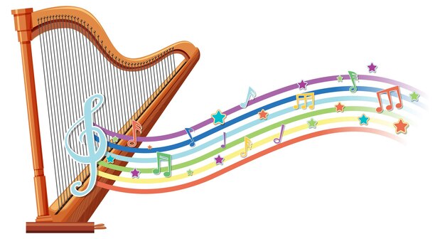 Harp met melodiesymbolen op regenbooggolf