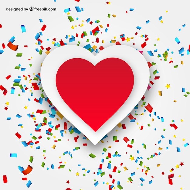 Gratis vector hart en confetti wenskaart