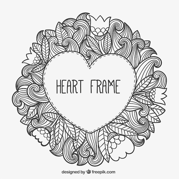 Gratis vector hart frame in doodle stijl